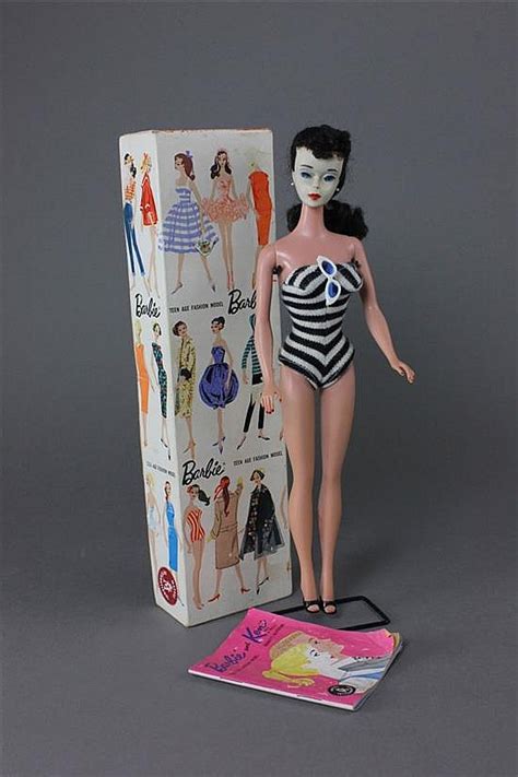 Lot Brunette Ponytail Barbie Face Has Faded To Ivory Doll Wears Original Black And White