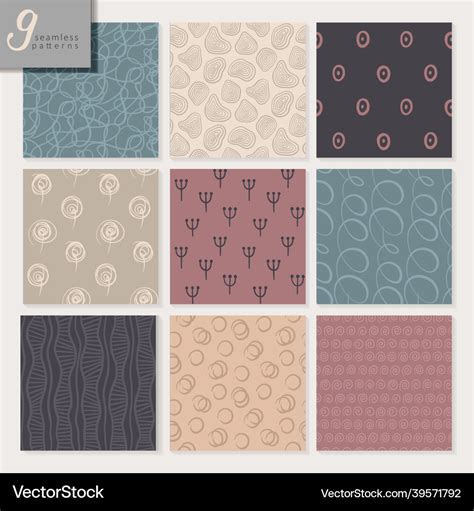 Set Of Nine Hand Drawn Seamless Abstract Patterns Vector Image