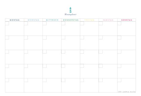 Kostenloser Monatsplaner, Monatsübersicht, Kalender - undatiert