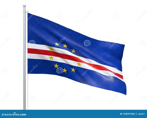 Cape Verde Flag Waving On White Background Close Up Isolated 3D