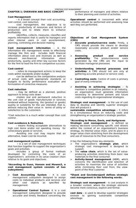 Strat Reviewer Strategic Cost Management Chapter Overview And