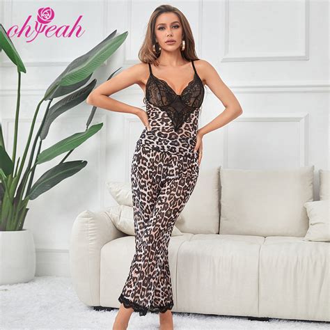 Hot Leopard Print Floral Lace Nighty Sleepwear Pieces Sexy Lingerie For Adult Women Lingerie