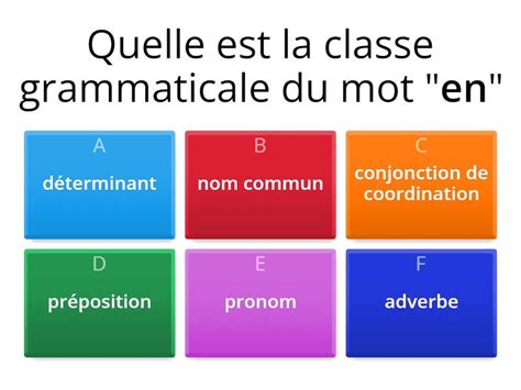 Classes Grammaticales Et Fonctions Quiz