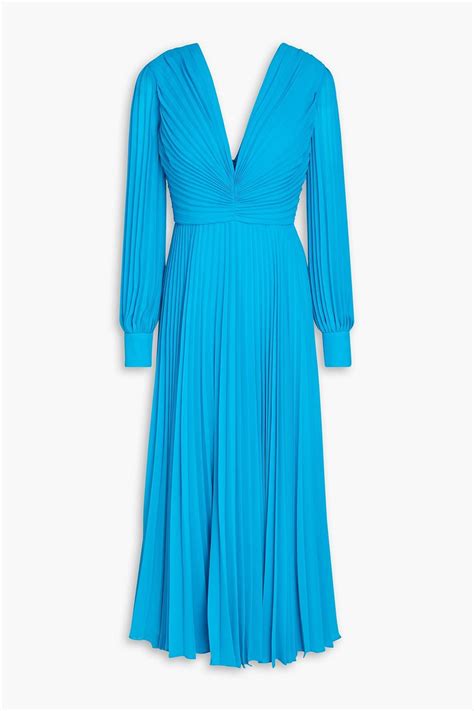 Badgley Mischka Ruched Pleated Chiffon Midi Dress The Outnet