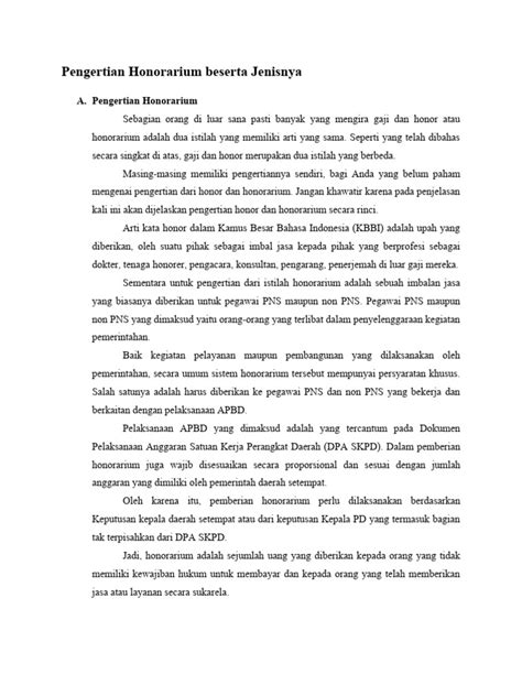 Pengertian Honorarium Beserta Jenisnya Pdf