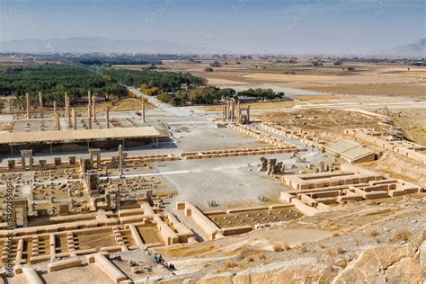 Ruins Of Apadana And Tachara Palace Behind Stairway With Bas Relief