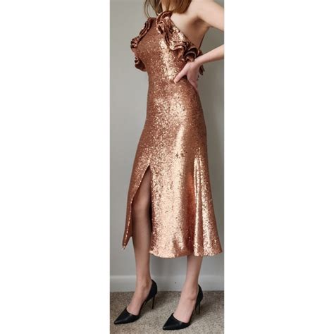 C Meo Collective Dresses Cmeo Illuminated Copper Sequin Ruffle Midi