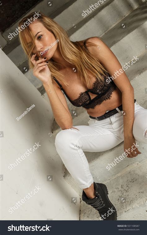 Beautiful Sexy Blonde Stairs Posing Stock Photo Shutterstock