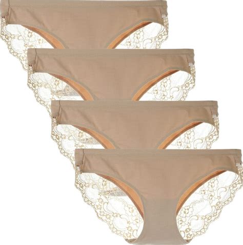 LIQQY Women S Low Rise Cotton No Wedgie Lace Coverage Bikini Panty Underwear 4 Pack ShopStyle