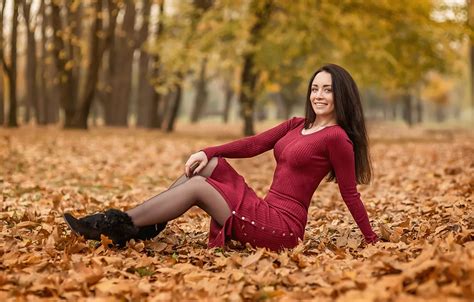 Wallpaper Pose Dress Brunette Red A Diakov George For Mobile And