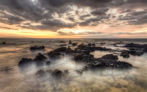 Wallpaper Sunlight Sunset Sea Rock Nature Shore Sand Reflection Sky Beach Sunrise