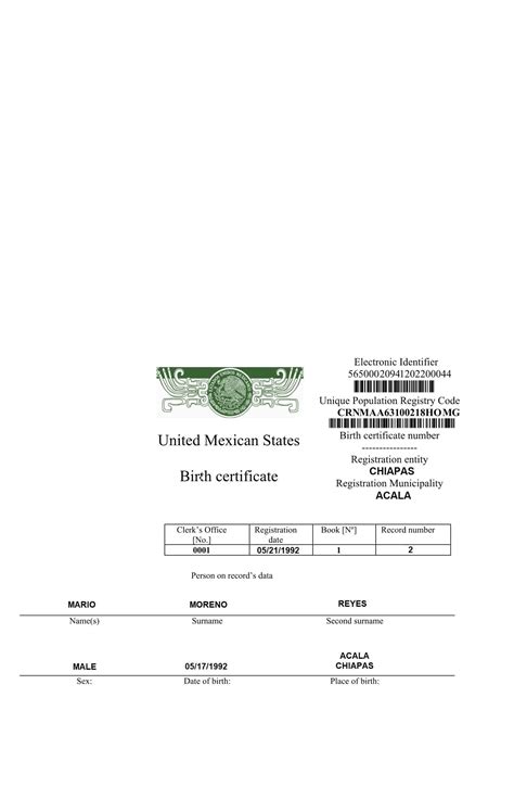 Modelo De Acta De Nacimiento Legal