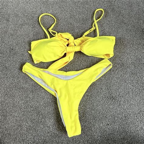 Shein Yellow Bikini Thong Bottoms Size Large New Depop