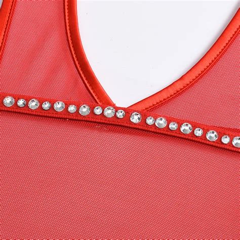 Christmas Sexy Lingerie Spandex Red Rhinestone Bodysuit For Mature
