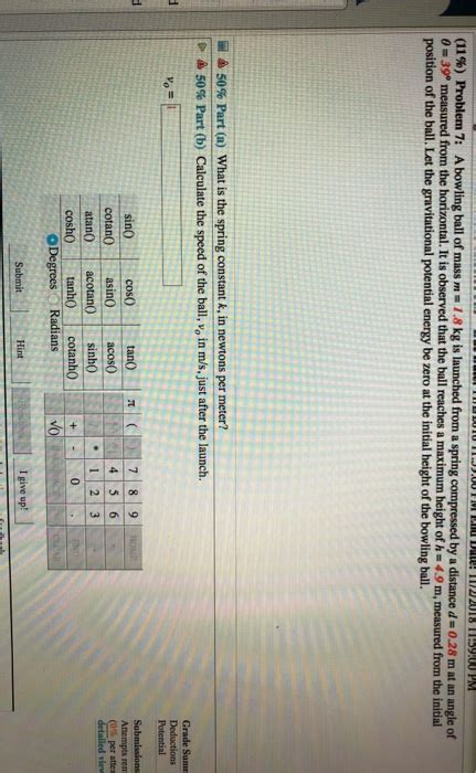 Solved Problem A Bowling Ball Of Mass M Kg Is Chegg