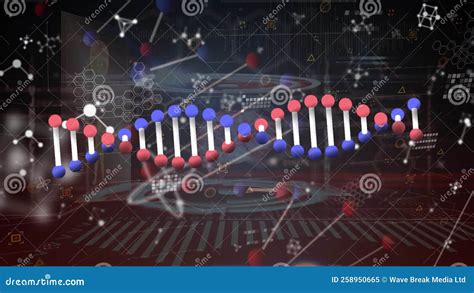 Animation Of Dna Strand Spinning Molecules And Data Processing Stock