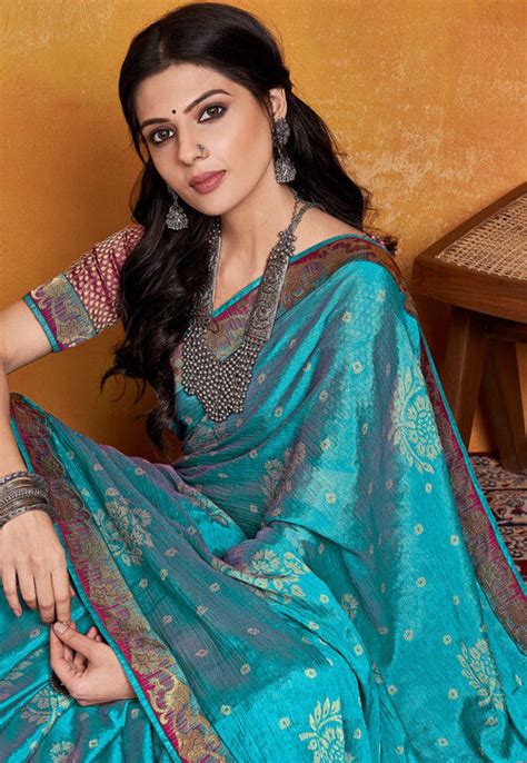 Buy Woven Art Silk Brasso Saree In Teal Blue Online Sts Utsav