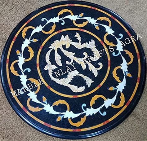 Pietra Dura Natural Black Marble Inlay 21 X 21 Inch Round Table Top