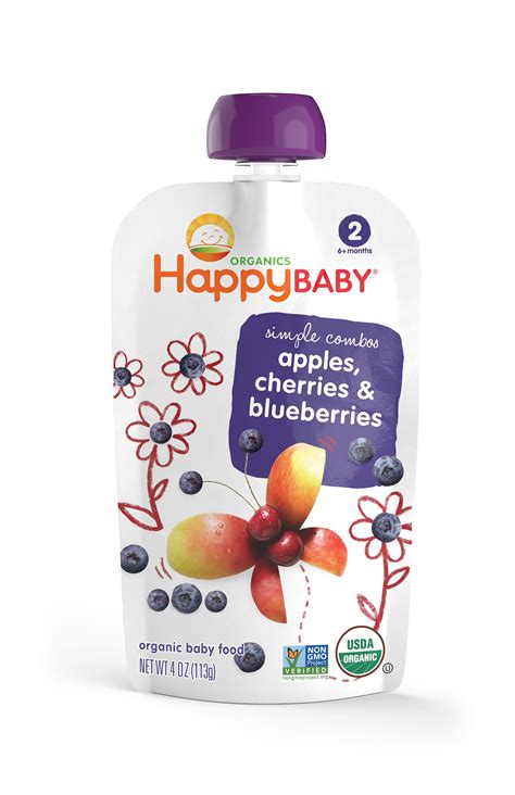 Happy Baby Organic Stage 2 Baby Food, Simple Combos, Apples, Cherries ...