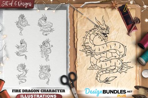 fire dragon character illustrations