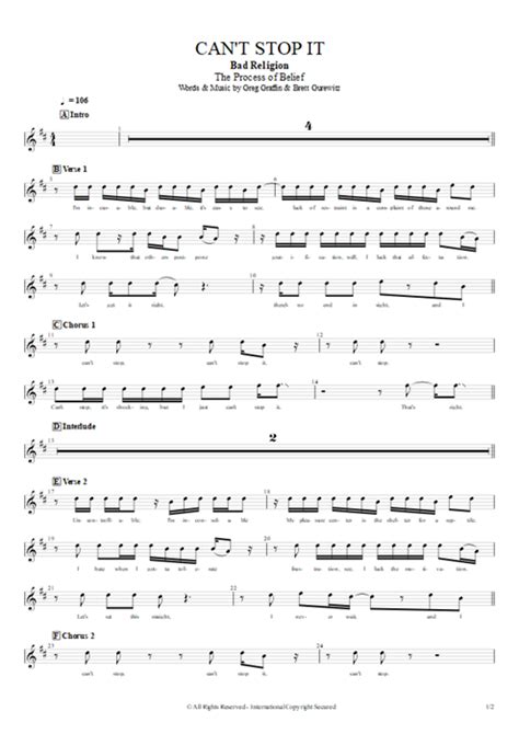 Can T Stop It Tab By Bad Religion Guitar Pro Full Score Mysongbook