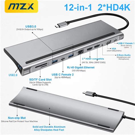 MZX 12 In 1 MST USB C Docking Station Hub Multi 3 0 CType A HDMI