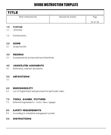 Work Instruction Template Excel