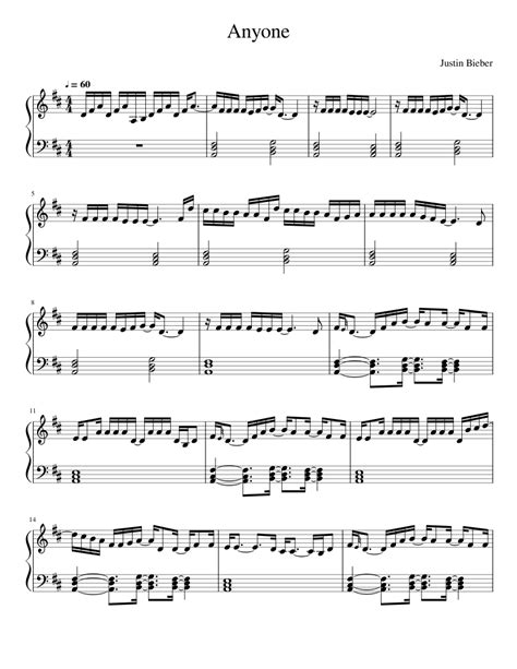 Anyone Justin Bieber Sheet Music For Piano Solo Easy