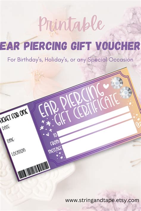 Printable Ear Piercing Gift Certificate Voucher Ears Pierced Gift