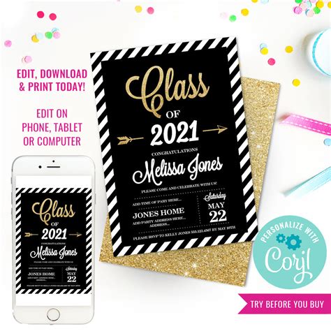 Black and Gold Graduation Invitation – Sunshine Parties