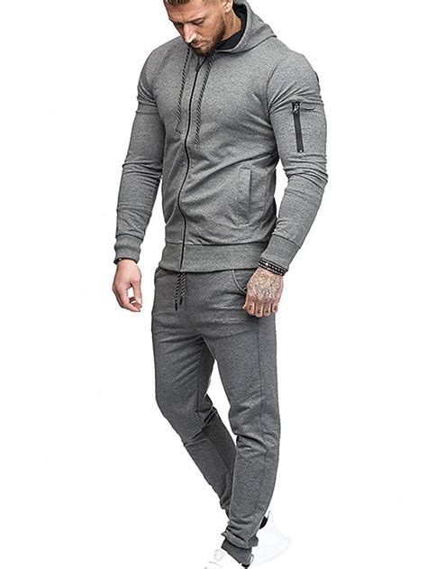 Mens Tracksuit Sweatsuit Full Zip Hoodie Jogging Suits Black Wine Army