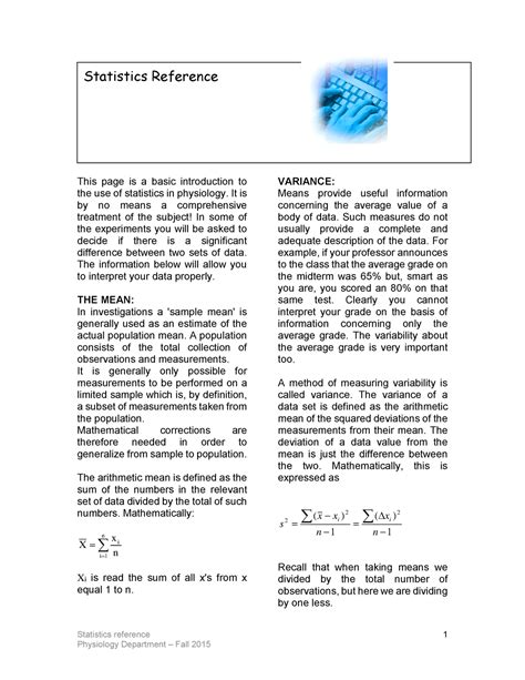Statistics physiology lab mcgill 2020 - Statistics reference Physiology