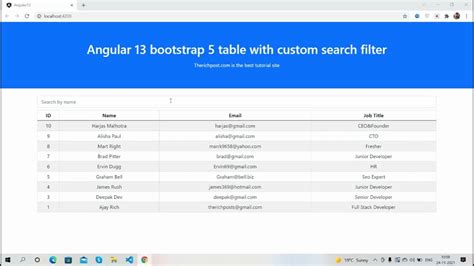 Angular 13 Bootstrap 5 Table With Custom Search Filter Youtube