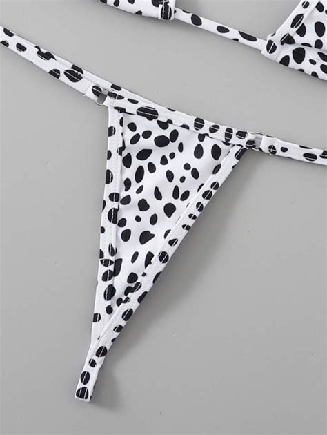 Shein Swim Summer Beach Dalmatian Halter Micro Triangle Thong Bikini