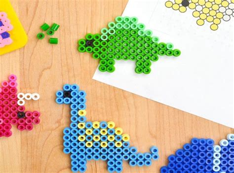 10 Dinosaur Perler Beads Patterns In Fun Colors - Julie Ann Art