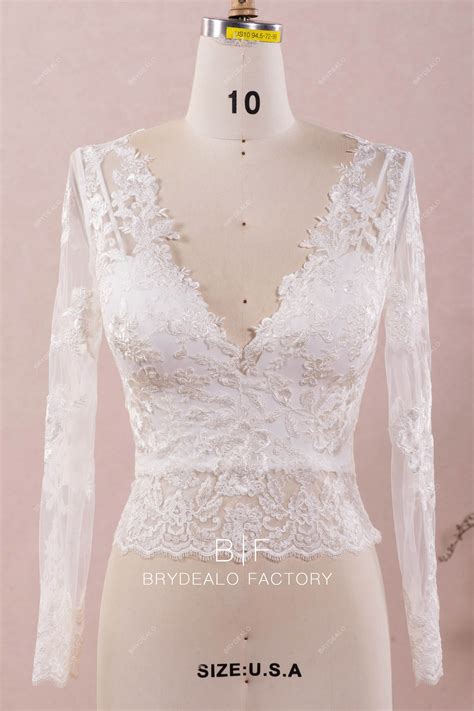 V-neck Lace Bridal Bolero Spaghetti Strap Crepe Wedding Separates