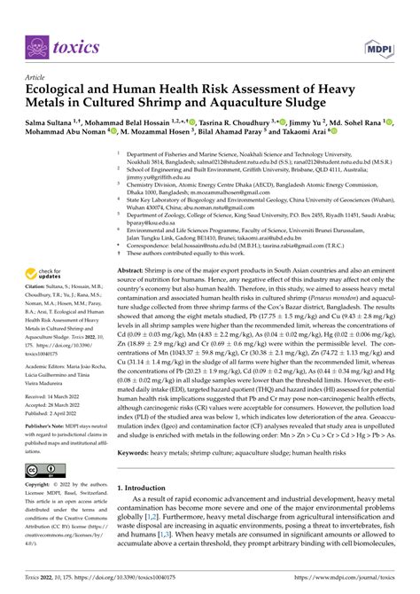 Pdf Ecological And Human Health Risk Assessment Of Heavy Metals In