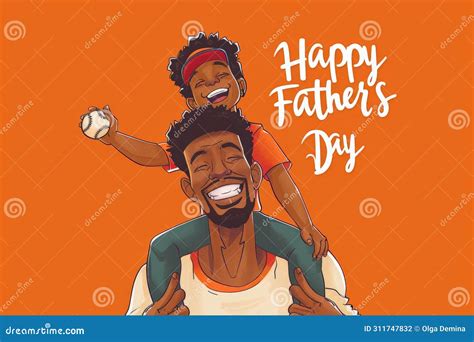 Illustration Of An African American Father And Son In Baseball Caps