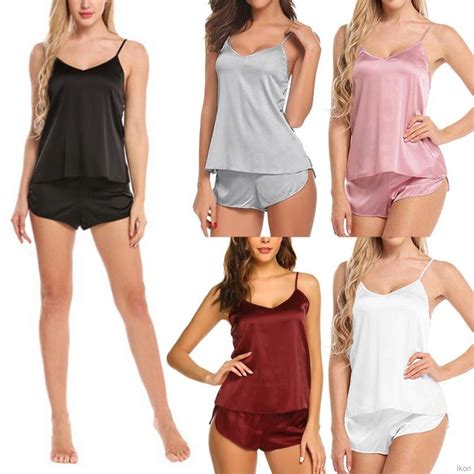 Women Sexy Lingerie Sleepwear Satin Silk Babydoll Lace Up Nightwear Pajamas Set Soft Shopee