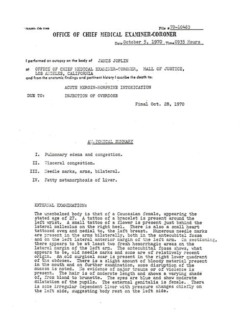 Janis Joplin Autopsy