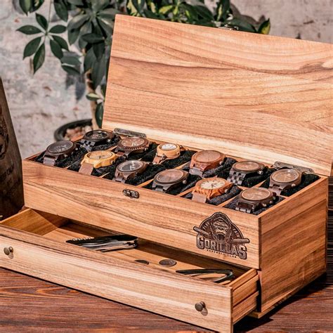 Watch Box With Glass Lid Wood Watch Box Drawer 5th Anniversary T