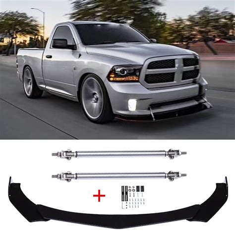 For Dodge Ram Gloss Black Front Bumper Lip Splitter Splitter Rod