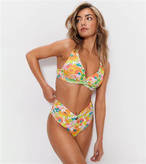 Buy Warehouse Recycled Floral Twist Crop High Waisted Bikini Set In Yellow 6thStreet Kuwait