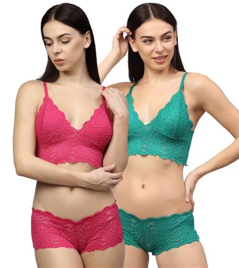 Buy PIBU Women Cotton Bra Panty Set For Lingerie Set Pack Of 2 Color Pink Green Online