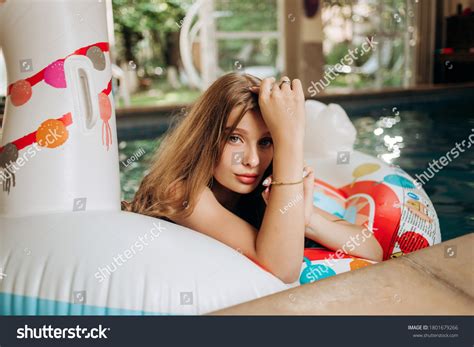 Sexy Blonde Beautiful Figure Lying Pool Stock Photo 1801679266 Shutterstock