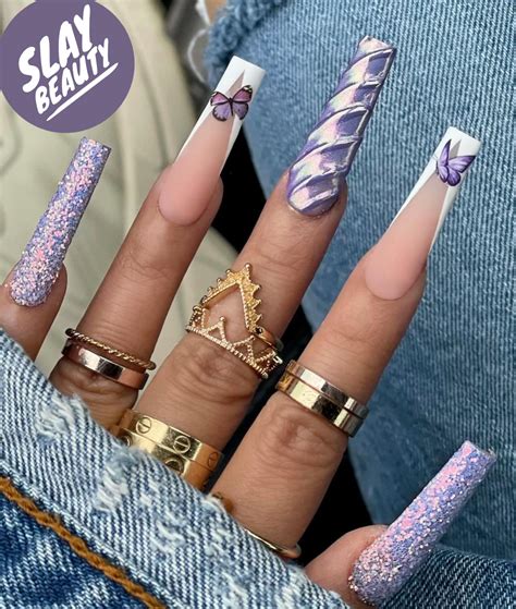 Luxury Purple Sparkle Butterfly Jet Set Babe Press On Nails Slaylebrity