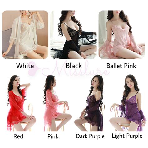 Baju Perempuan MissLureMALAYSIA STOCK COLOURS Sexy Bathrobe Set Sexy Lingerie Nightwear