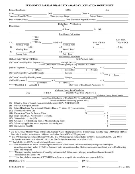 Form D 9a Download Printable Pdf Or Fill Online Permanent Partial