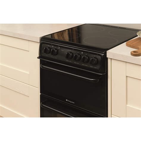 Hotpoint Hae51ks 50cm Double Cavity Electric Cooker With Ceramic Hob Black Appliances Direct