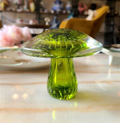 Mid Century Viking Glass Mushroom Art Glass Controlled Bubble Avocado